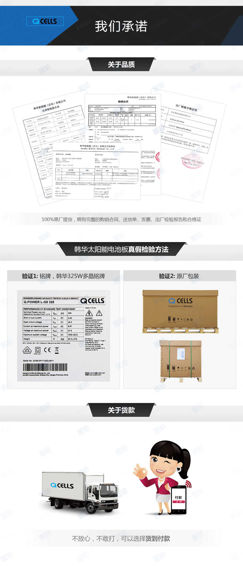 韩华325-330W瓦多晶-太阳能电池板-光伏组件-家用并网发电系统价格