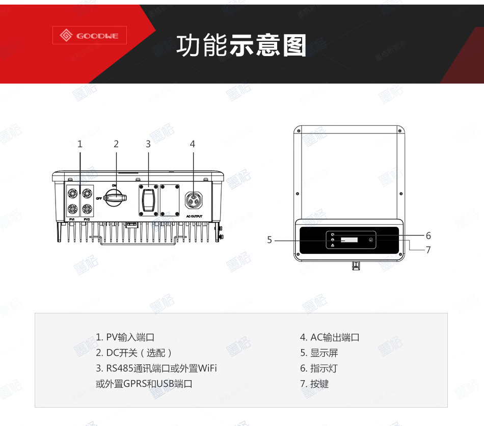 固德威并网逆变器光伏逆变器-4.2-5kw-单相双路并网逆变器-家用并网发电系统